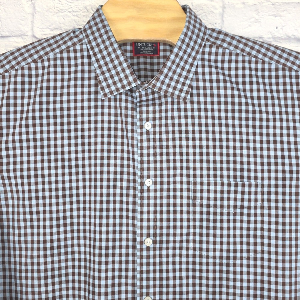 UNTUCKit Mclaren WF Men Gingham Check Long Sleeve Button Shirt Size 2XLT TALL